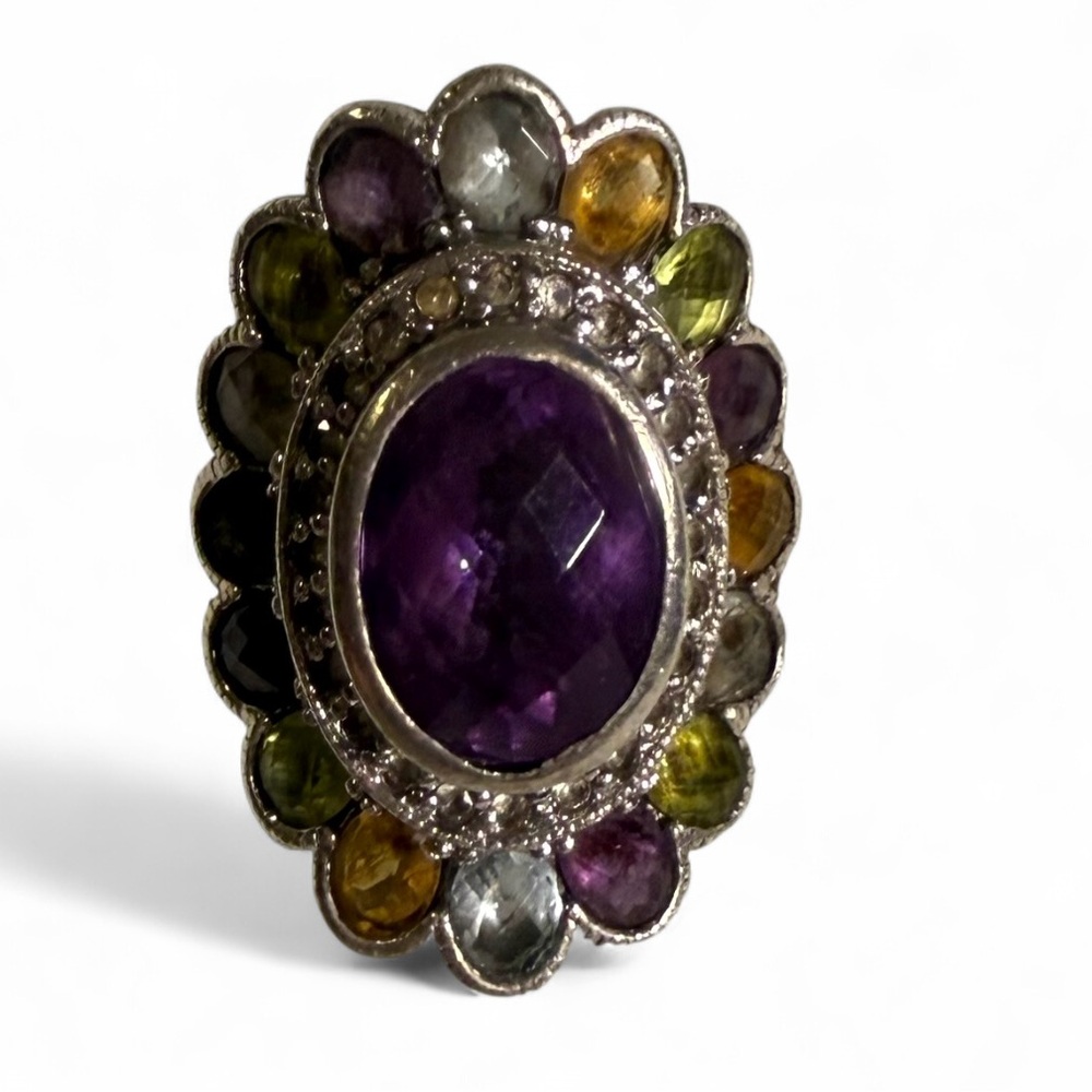 Elegant Multicolor Gemstone Ring in Silver Setting